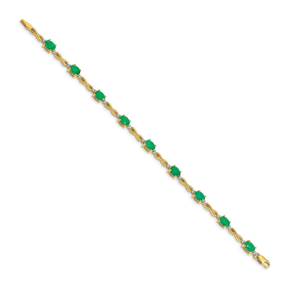 14k Complete Diamond and Oval Emerald Infinity 7 inch Bracelet - View 2