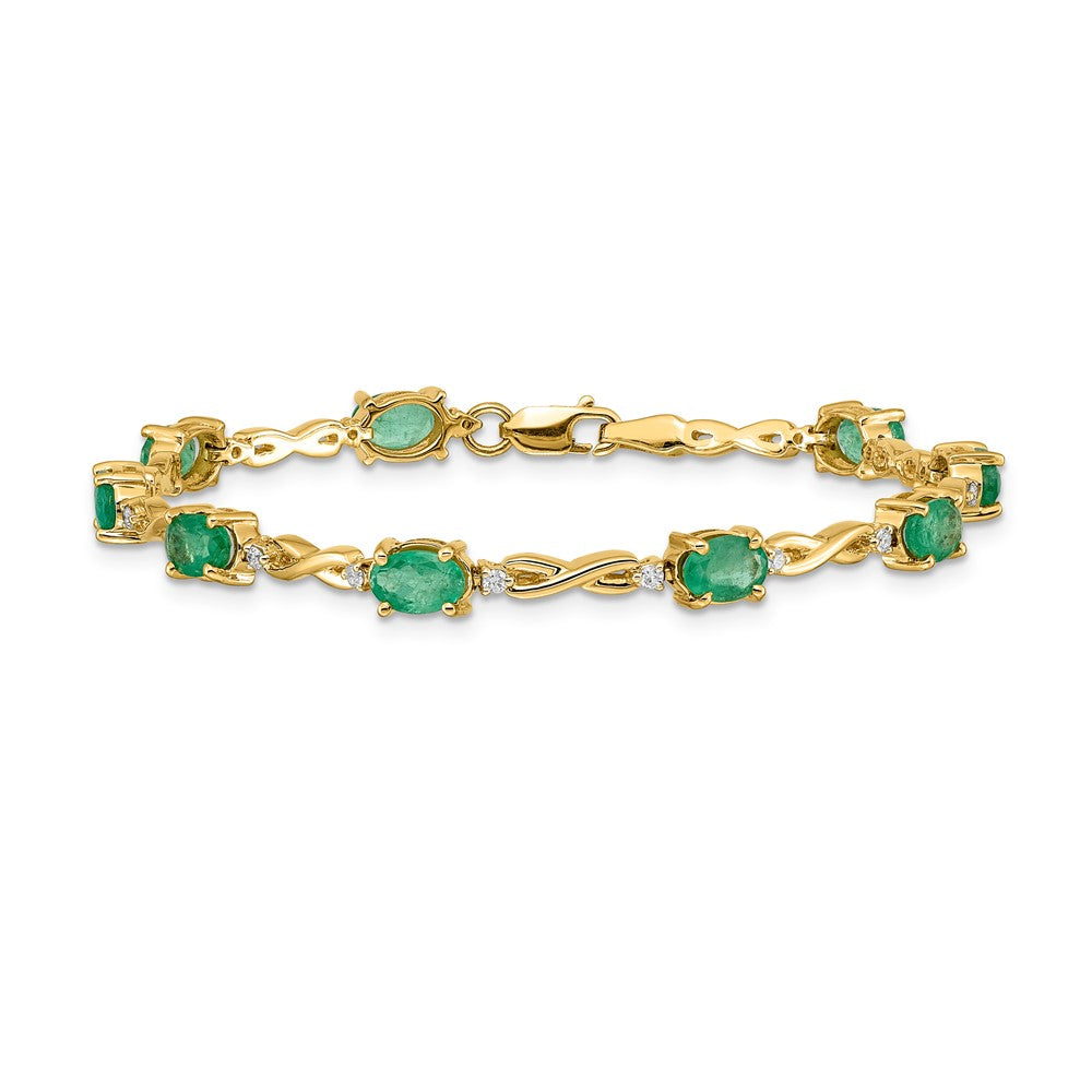 14k Complete Diamond and Oval Emerald Infinity 7 inch Bracelet - View 3