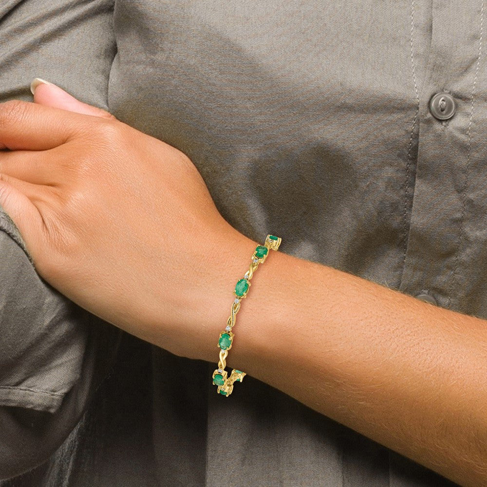 14k Complete Diamond and Oval Emerald Infinity 7 inch Bracelet - View 4