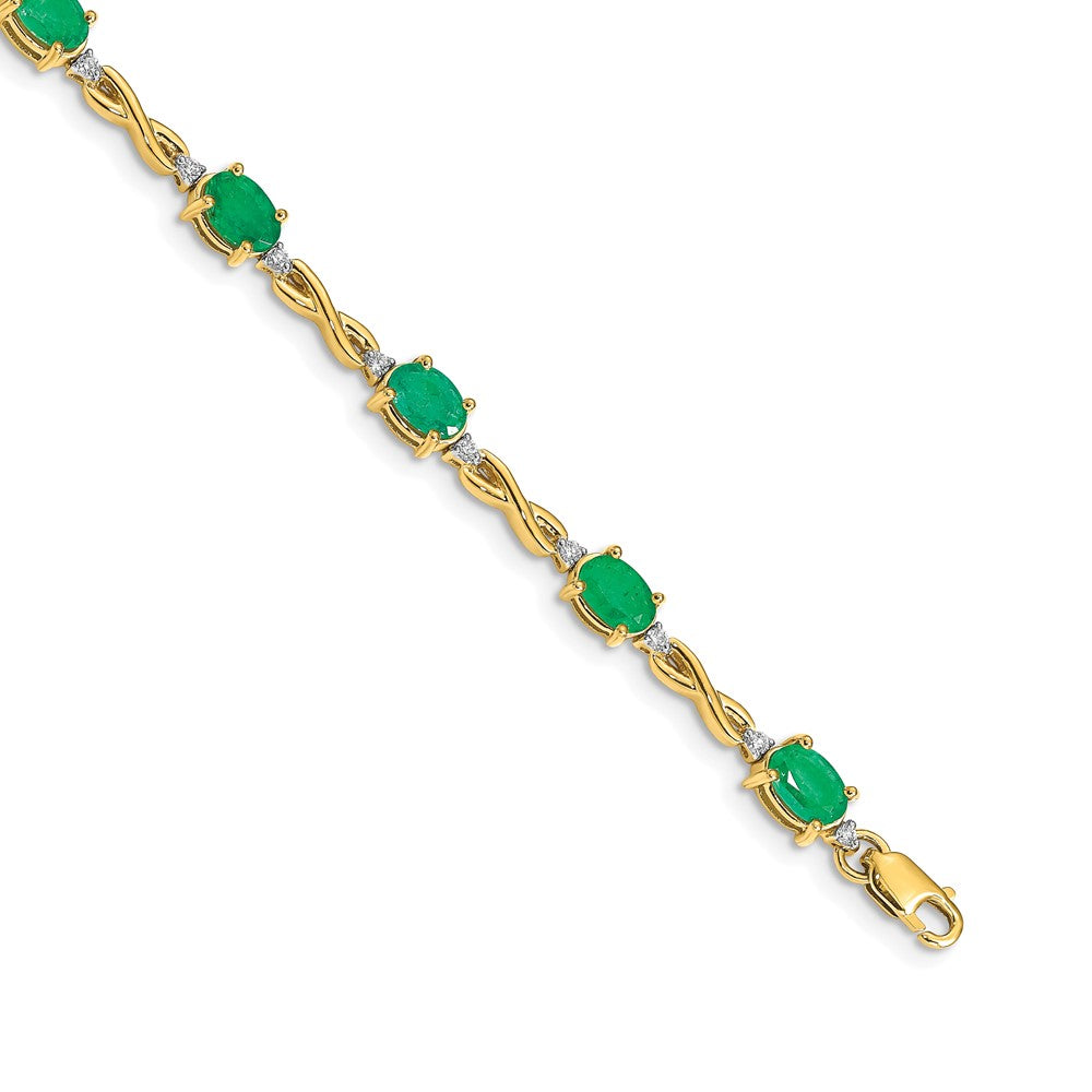 14k Complete Diamond and Oval Emerald Infinity 7 inch Bracelet - View 1