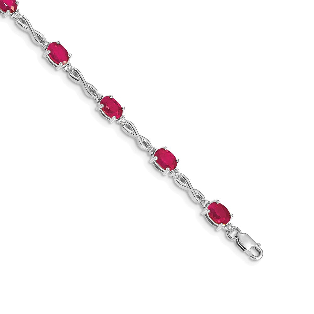 14k White Gold Complete Diamond and Oval Ruby Infinity 7 inch Bracelet - View 1