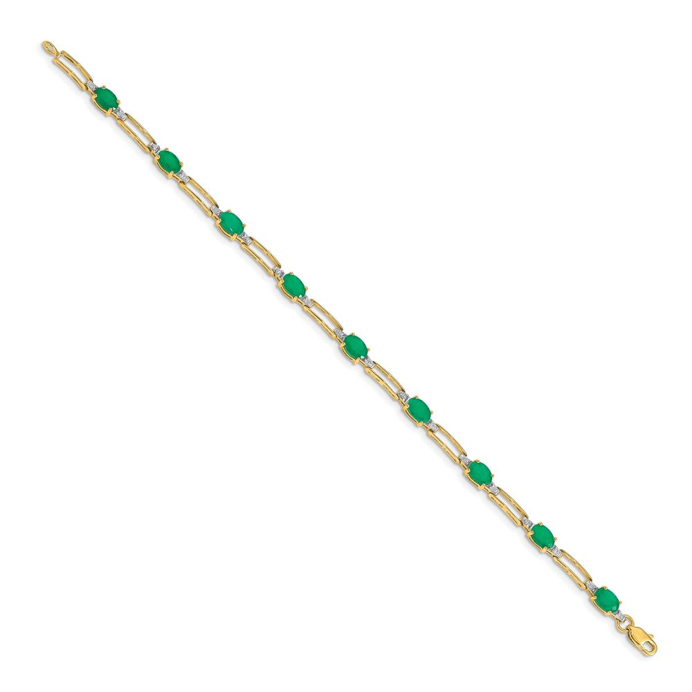 14k Complete Diamond and Oval Emerald Paperclip Link 7.25 inch Bracelet - View 2