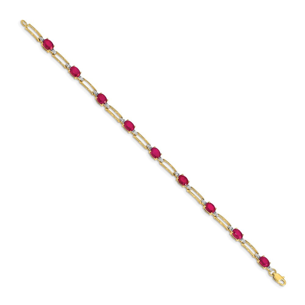 14k Complete Diamond and Oval Ruby Paperclip Link 7.25 inch Bracelet - View 2