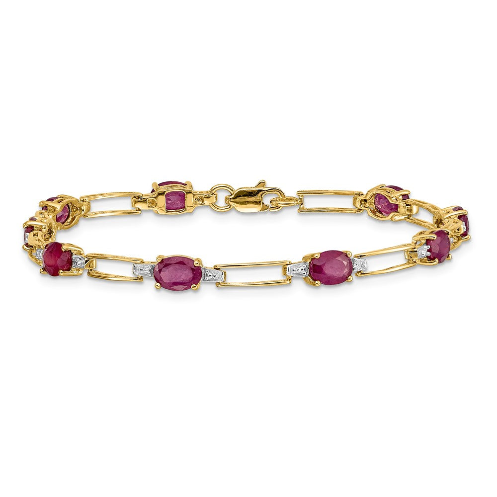 14k Complete Diamond and Oval Ruby Paperclip Link 7.25 inch Bracelet - View 3