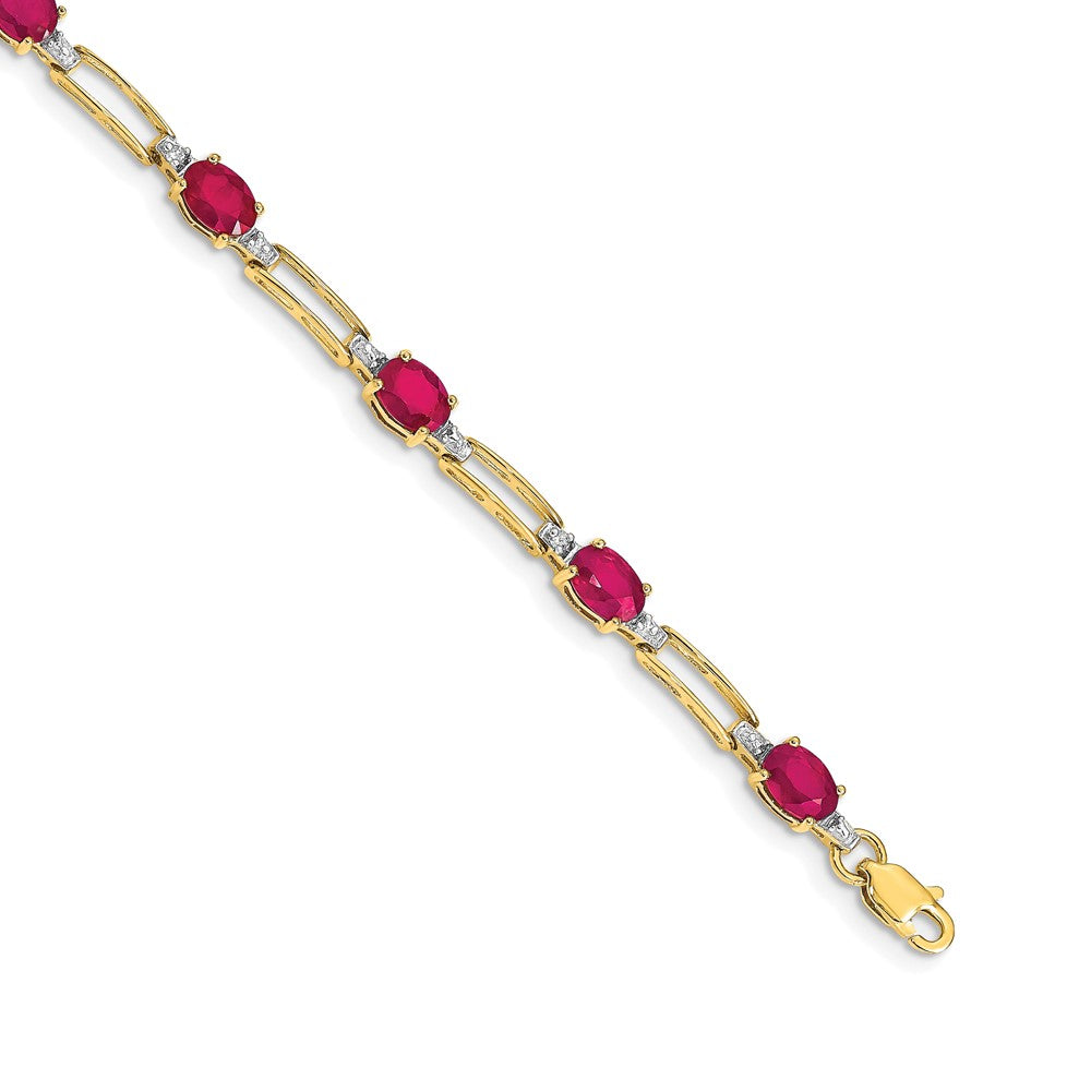 14k Complete Diamond and Oval Ruby Paperclip Link 7.25 inch Bracelet - View 1