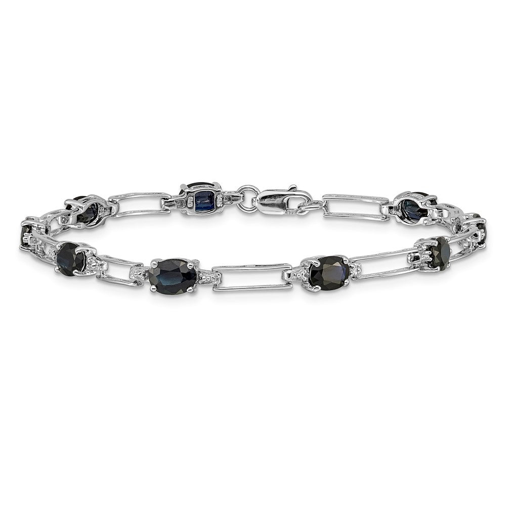 14k White Gold Complete Diamond and Oval Sapphire Paperclip Link 7.25 inch Bracelet - View 3