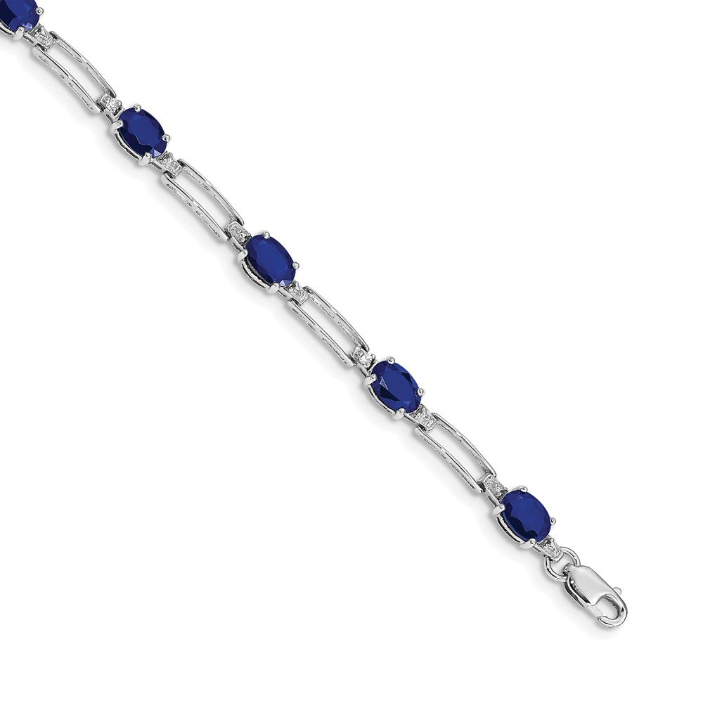 14k White Gold Complete Diamond and Oval Sapphire Paperclip Link 7.25 inch Bracelet - View 1