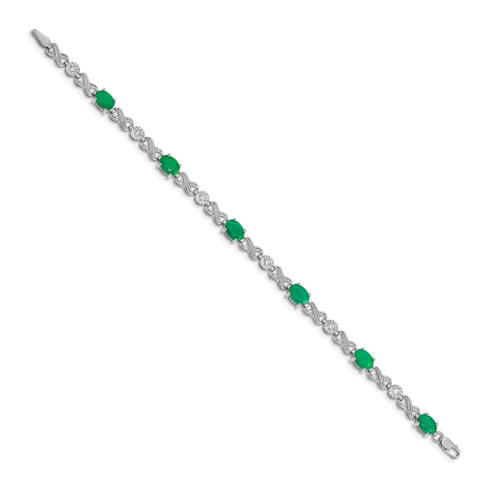 14k White Gold Complete Diamond and Oval Emerald Infinity Link 7.25 inch Bracelet - View 2