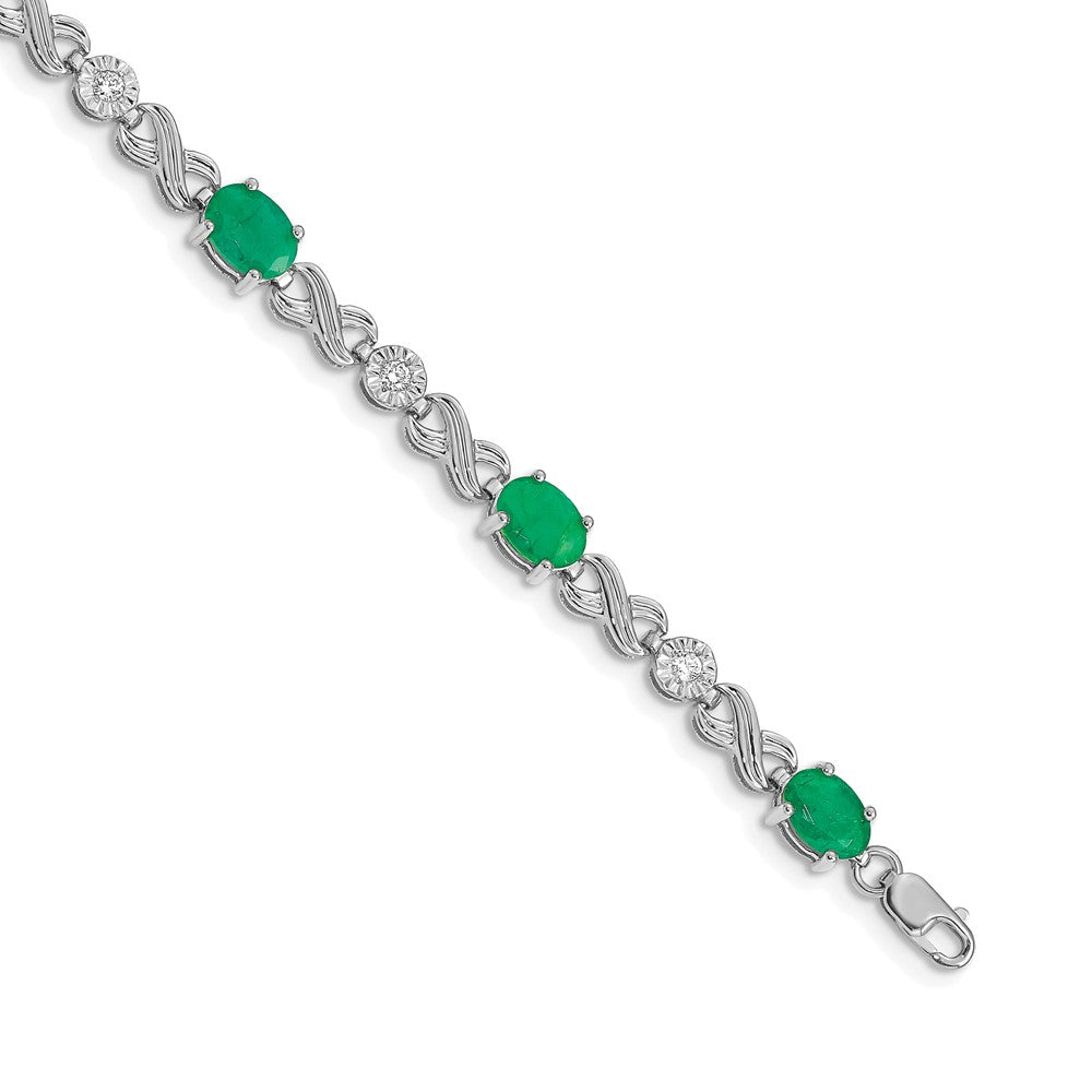 14k White Gold Complete Diamond and Oval Emerald Infinity Link 7.25 inch Bracelet - View 1