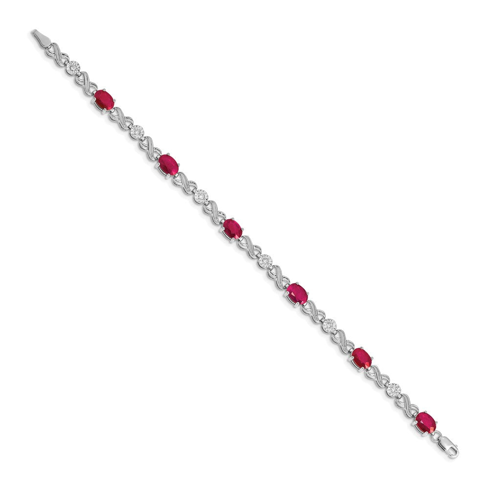 14k White Gold Diamond and Oval Ruby Infinity Link Bracelet, 7.25 Inch - Image 1