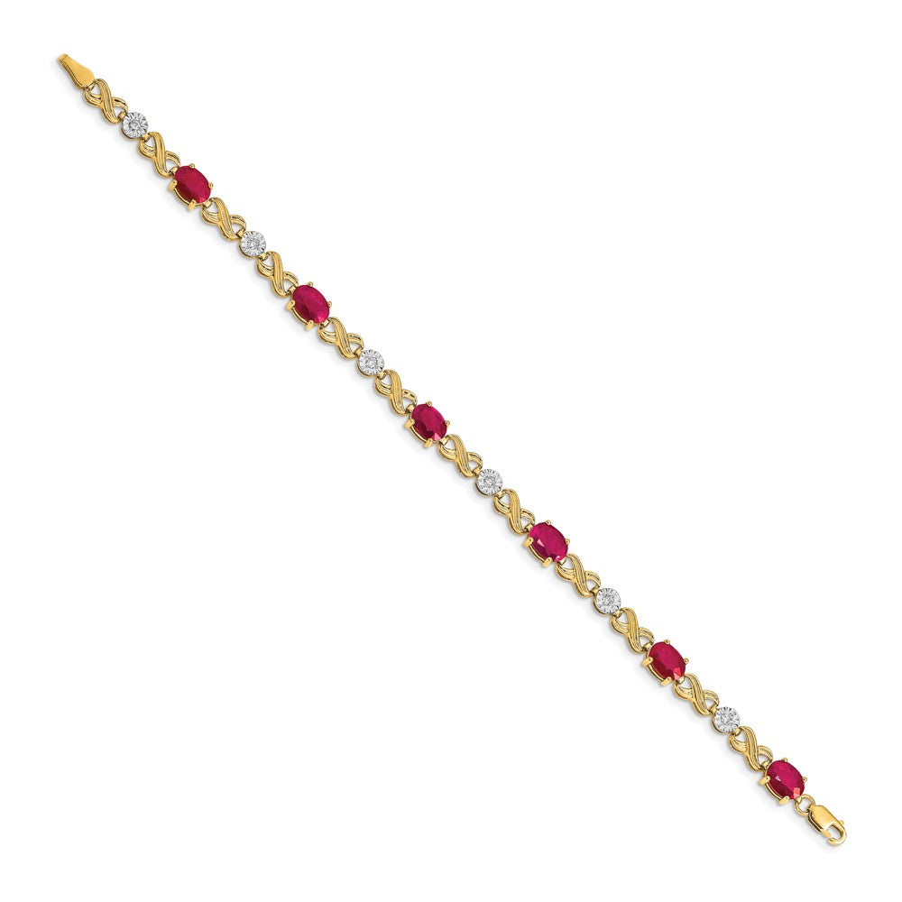 14k Complete Diamond and Oval Ruby Infinity Link 7.25 inch Bracelet - View 2