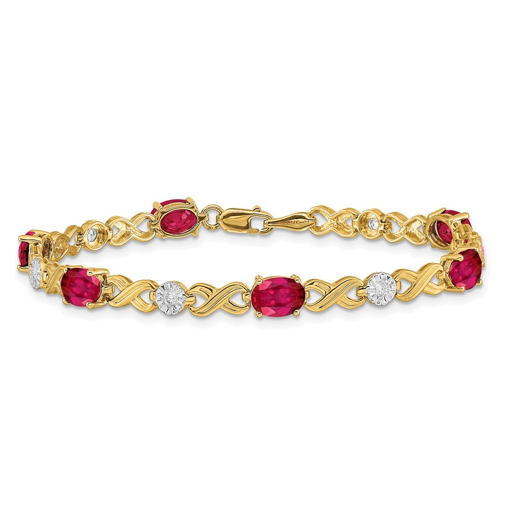 14k Complete Diamond and Oval Ruby Infinity Link 7.25 inch Bracelet - View 3