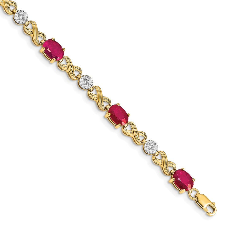 14k Complete Diamond and Oval Ruby Infinity Link 7.25 inch Bracelet - View 1