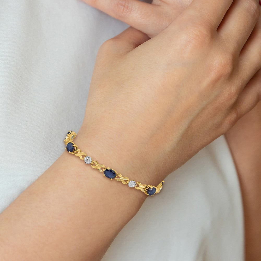14k Complete Diamond and Oval Sapphire Infinity Link 7.25 inch Bracelet - View 4
