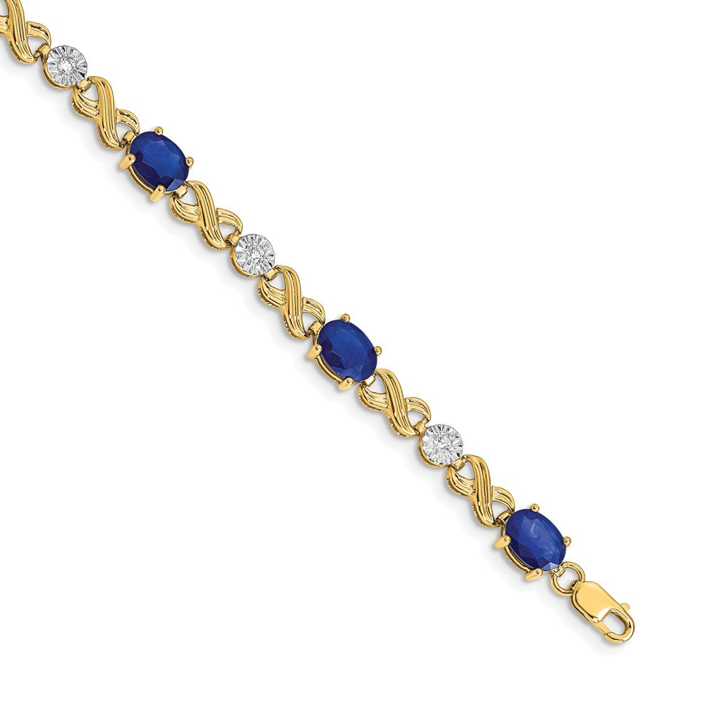 14k Complete Diamond and Oval Sapphire Infinity Link 7.25 inch Bracelet - View 1