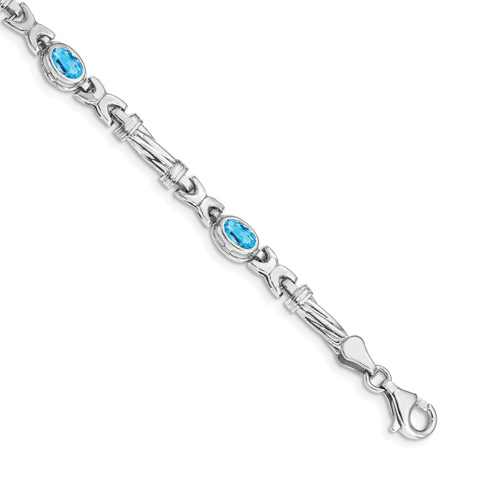 14k White Gold Complete Oval Swiss Blue Topaz Fancy Link 7 inch Bracelet - View 1