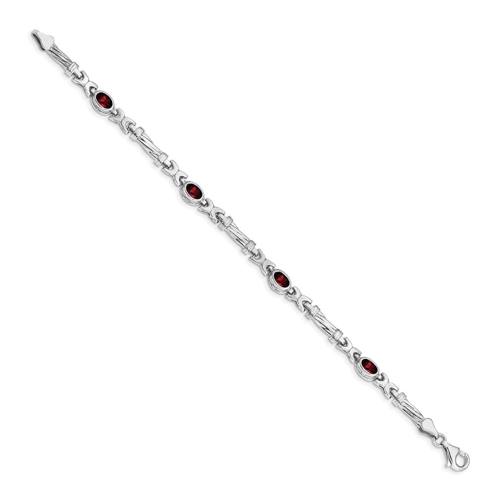14k White Gold Complete Oval Garnet Fancy Link 7 inch Bracelet - View 2