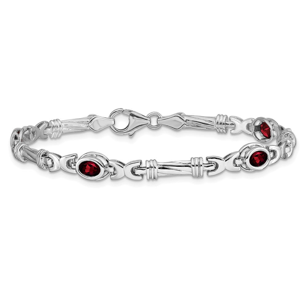 14k White Gold Complete Oval Garnet Fancy Link 7 inch Bracelet - View 3