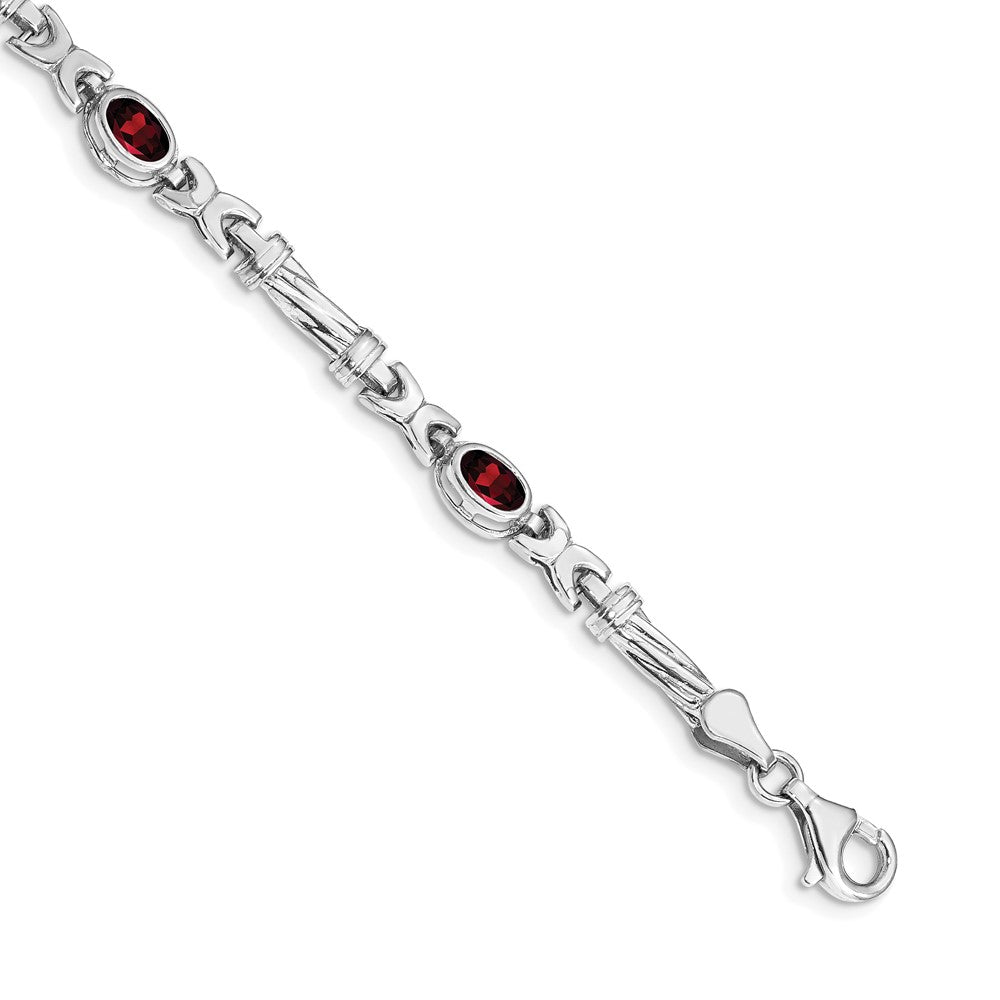 14k White Gold Complete Oval Garnet Fancy Link 7 inch Bracelet - View 1