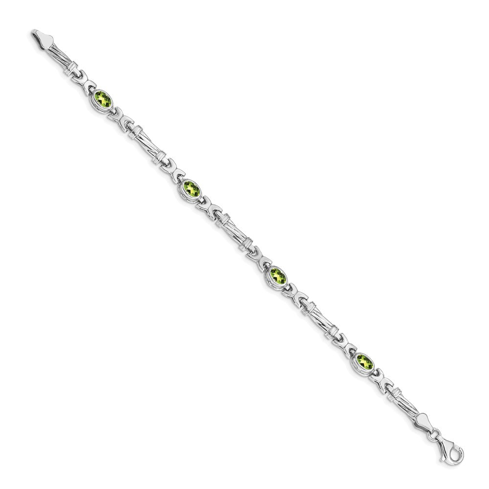 14k White Gold Complete Oval Peridot Fancy Link 7 inch Bracelet
