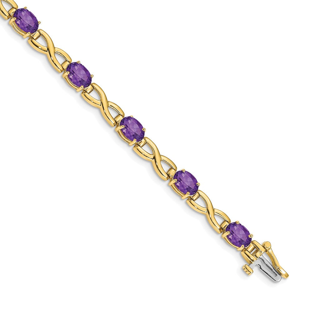 14k Complete 7x5mm Oval Amethyst Infinity Link 7 inch Bracelet - View 1