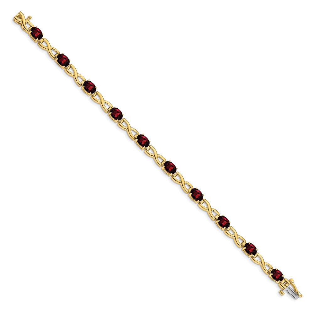 14k Gold Oval Garnet Infinity Link Bracelet, 7 Inches - Image 2