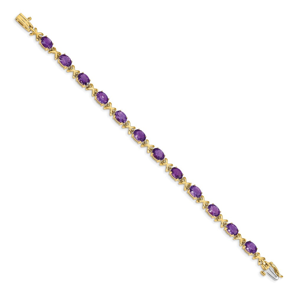 14k Complete 7x5mm Oval Amethyst X-design 7 inch Bracelet - View 2
