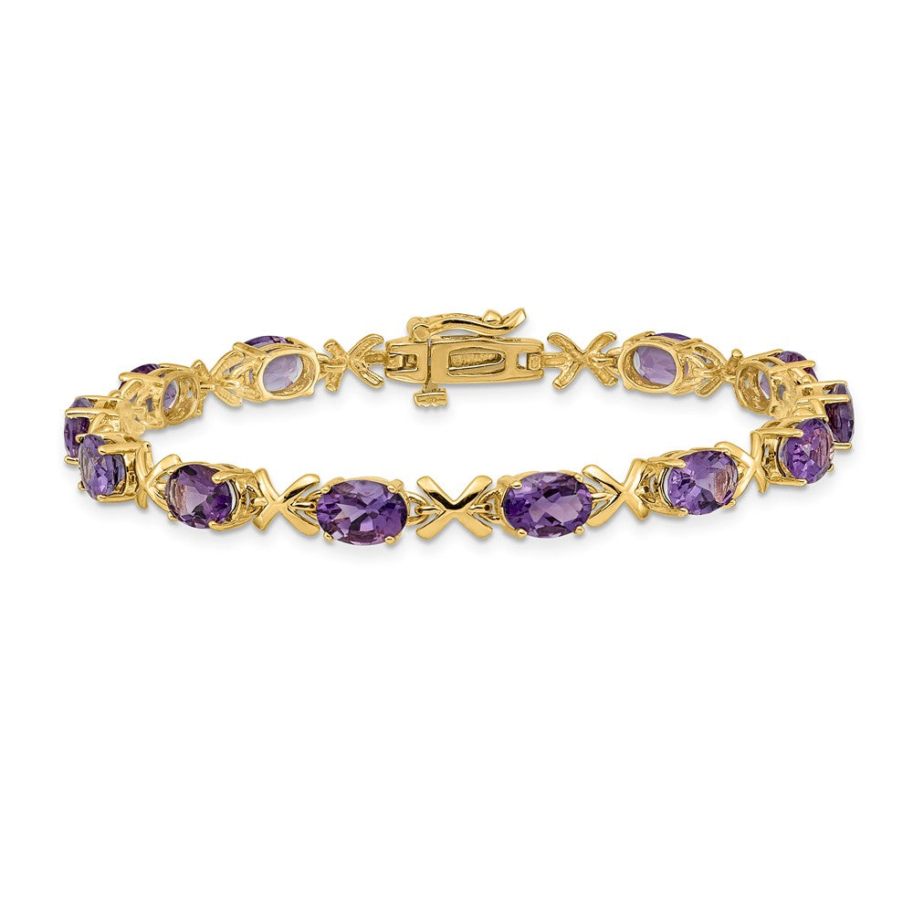 14k Complete 7x5mm Oval Amethyst X-design 7 inch Bracelet - View 3