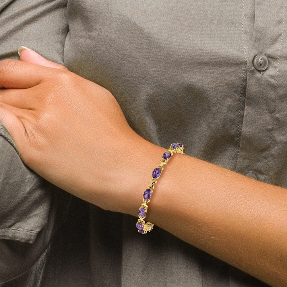 14k Complete 7x5mm Oval Amethyst X-design 7 inch Bracelet - View 4