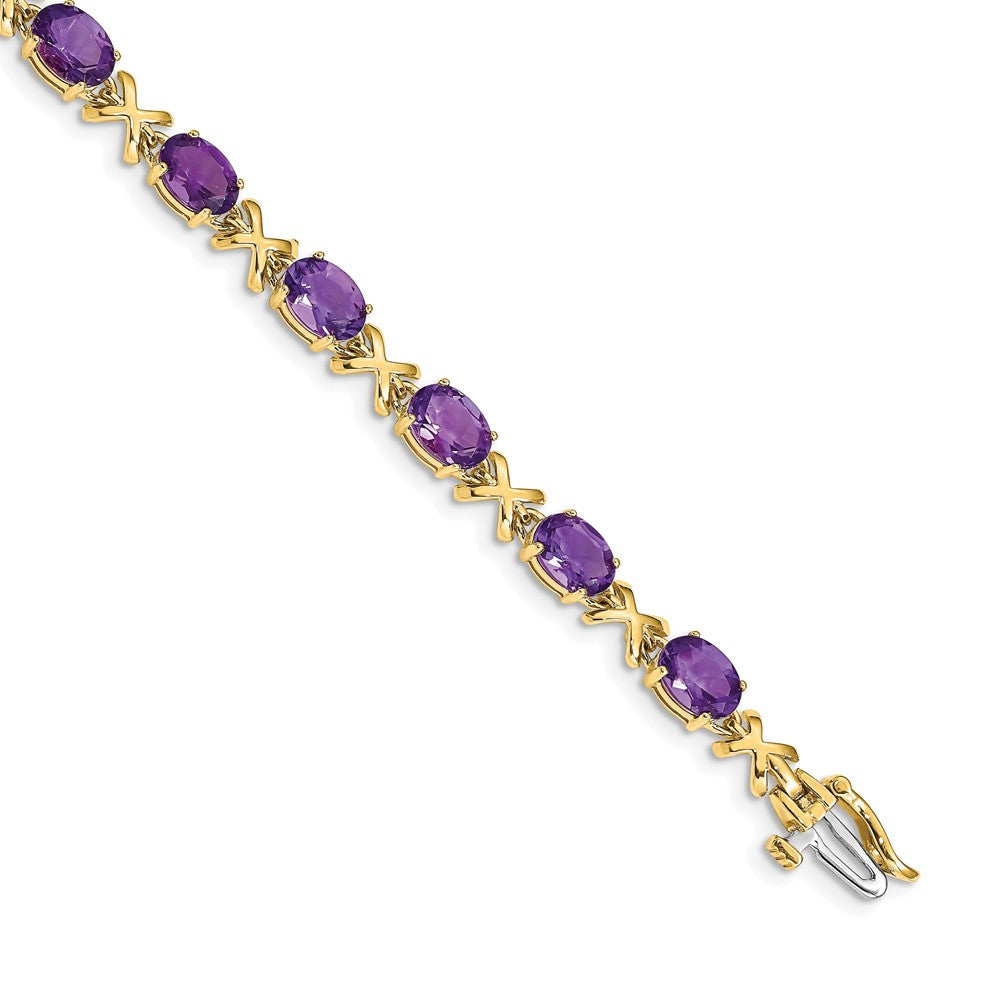 14k Complete 7x5mm Oval Amethyst X-design 7 inch Bracelet - View 1