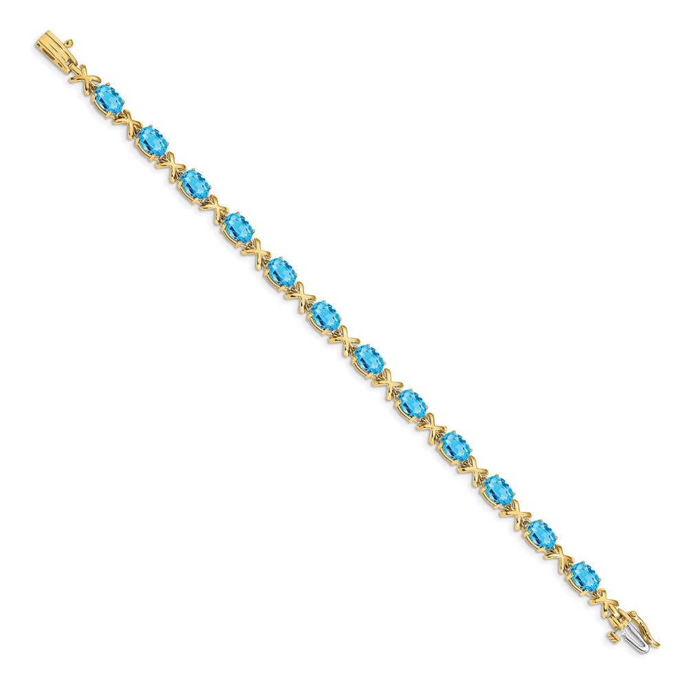 14k Complete 7x5mm Oval Swiss Blue Topaz X-design 7 inch Bracelet - View 2