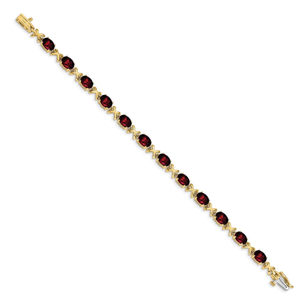 14k Complete 7x5mm Oval Garnet X-design 7 inch Bracelet - View 2