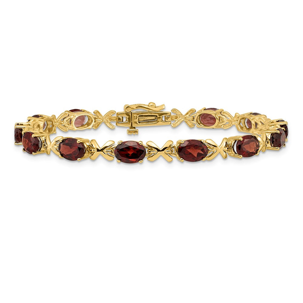 14k Complete 7x5mm Oval Garnet X-design 7 inch Bracelet - View 3
