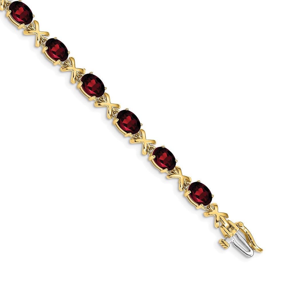 14k Complete 7x5mm Oval Garnet X-design 7 inch Bracelet - View 1