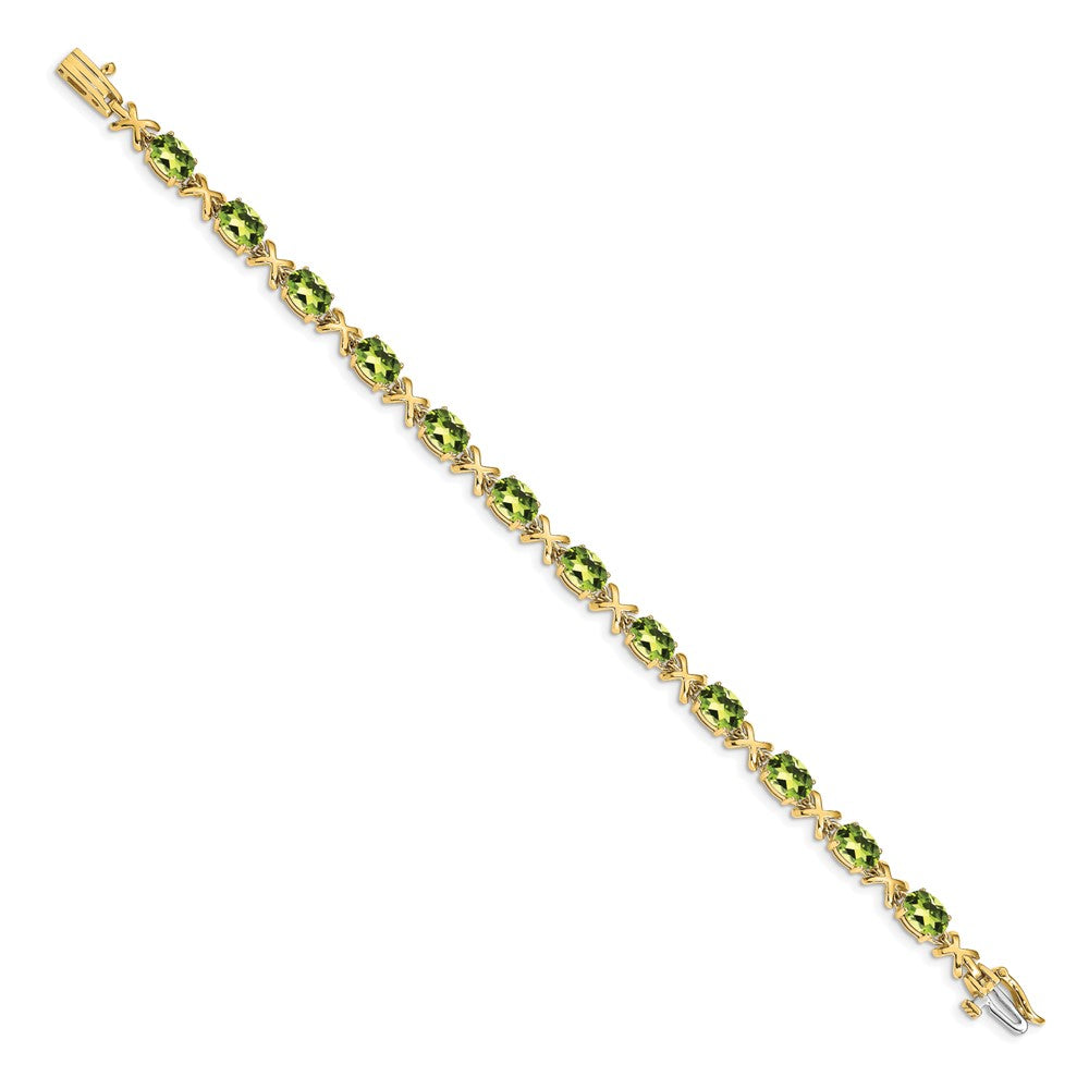14k Complete 7x5mm Oval Peridot X-design 7 inch Bracelet - View 2