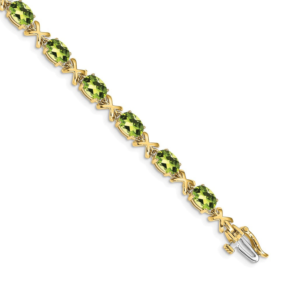 14k Complete 7x5mm Oval Peridot X-design 7 inch Bracelet - View 1