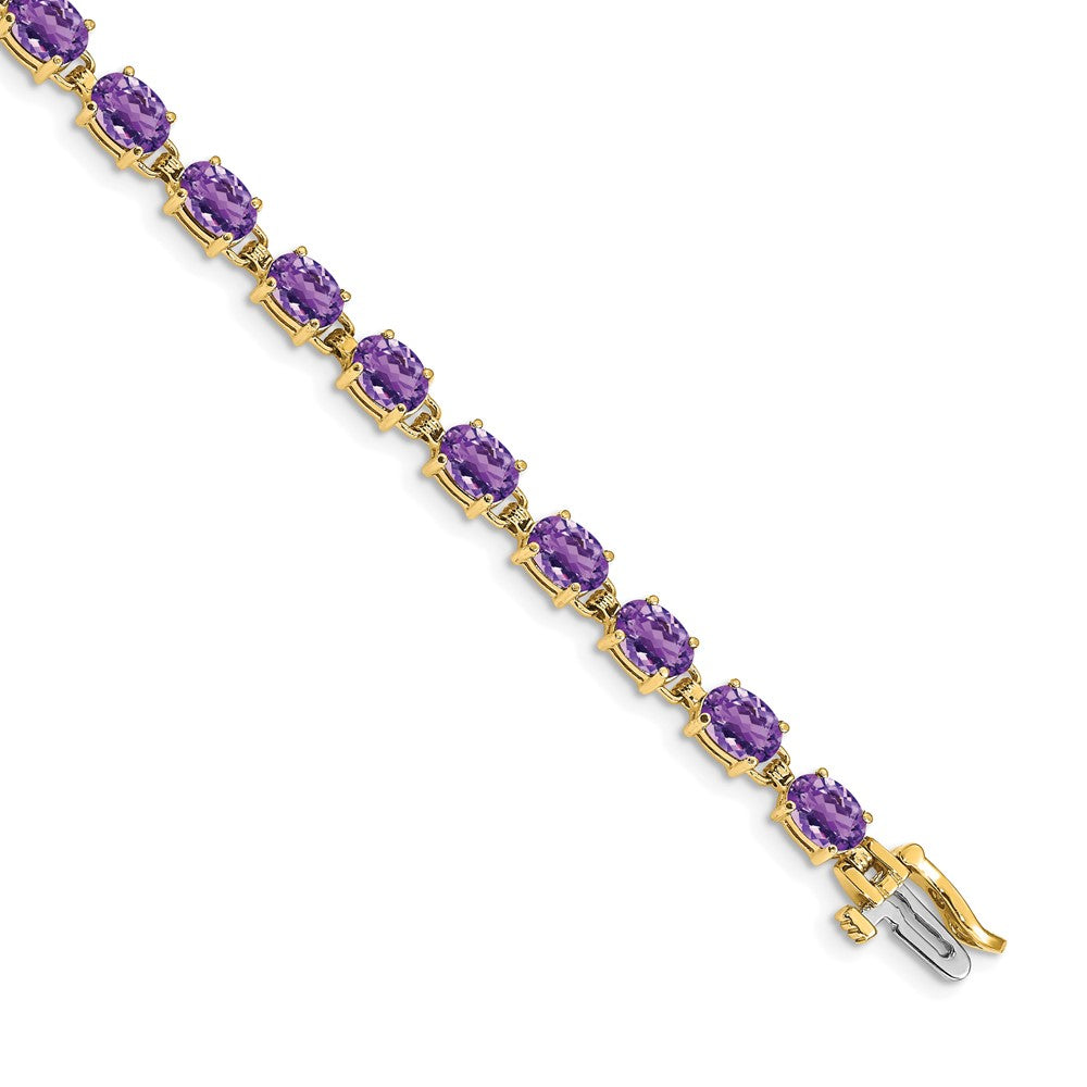 14k Complete 6x4mm Oval Amethyst 7 inch Bracelet - View 1