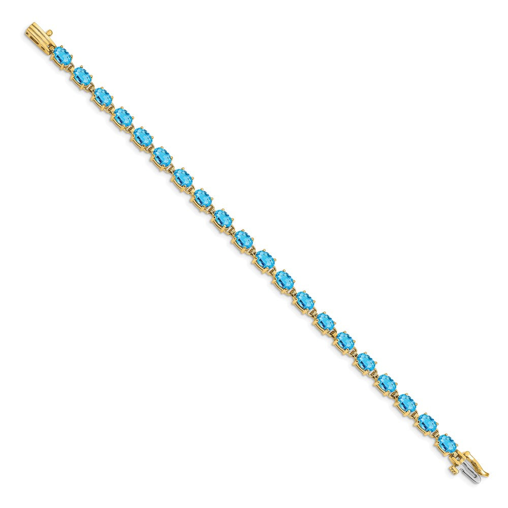 14k Yellow Gold Oval Swiss Blue Topaz Bracelet, 7-Inch Length - Image 2