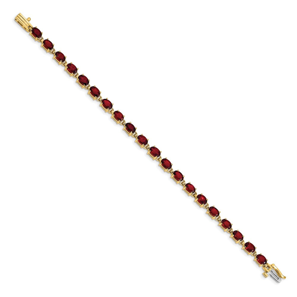 14k Complete 6x4mm Oval Garnet 7 inch Bracelet - View 2