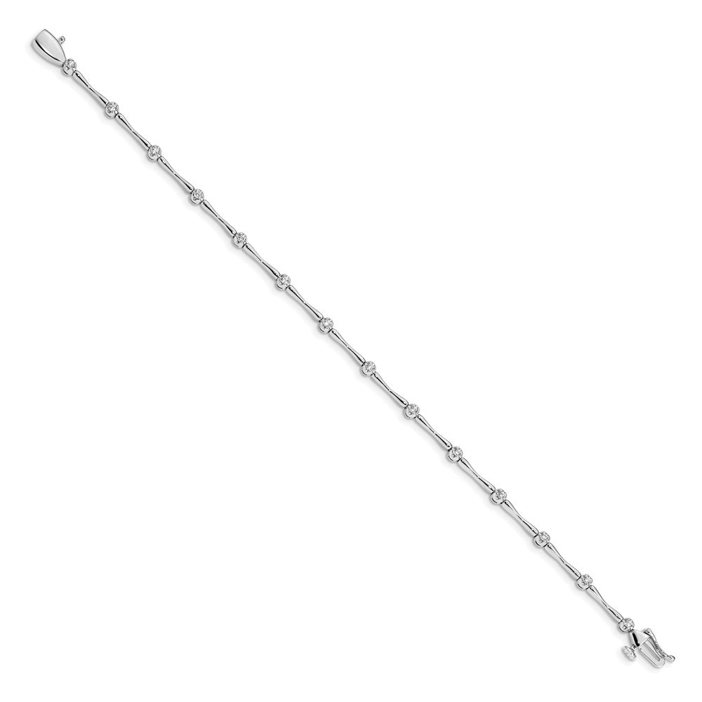 14k White Gold Complete 1/4 carat Diamond and Bar Link 7 inch Bracelet - View 2