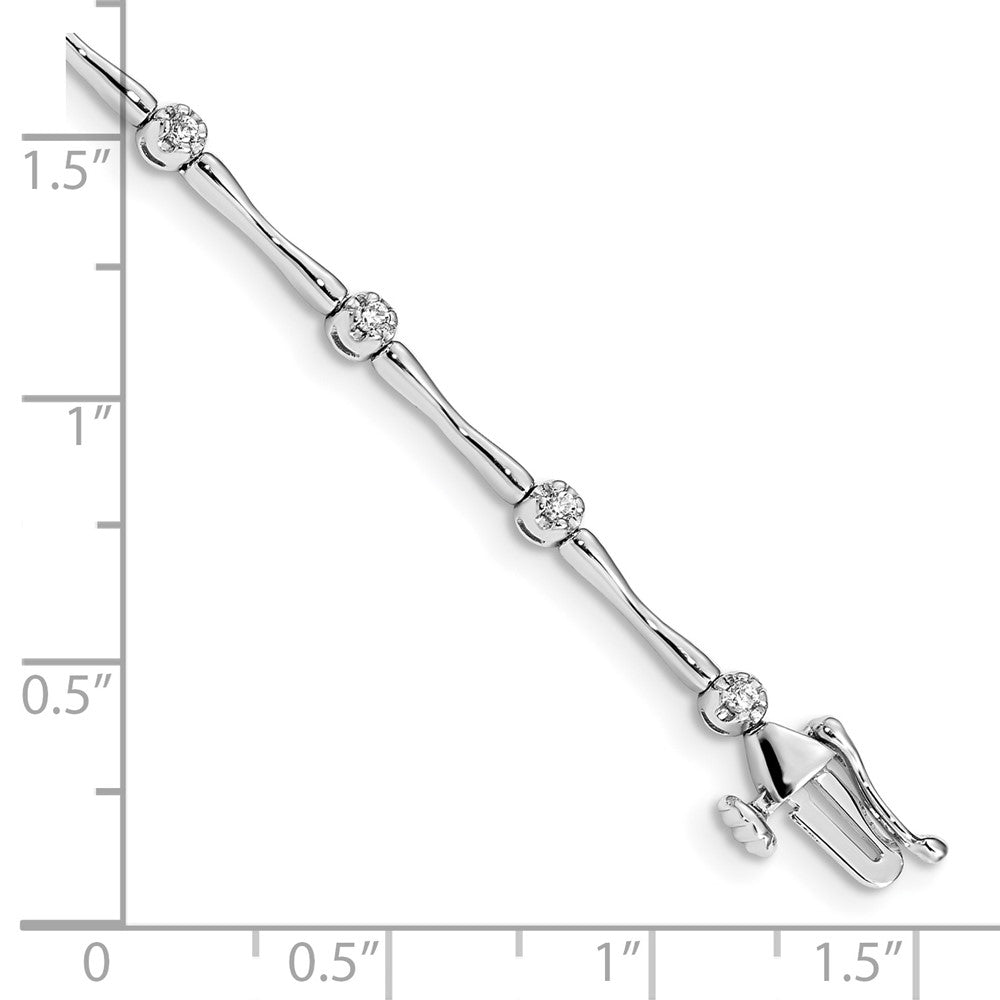 14k White Gold Diamond Bar Link Bracelet, 7 Inches - Image 3
