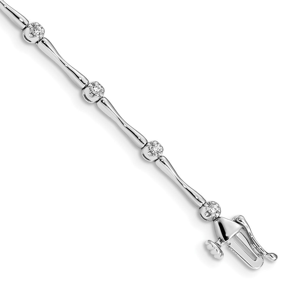 14k White Gold Complete 1/4 carat Diamond and Bar Link 7 inch Bracelet - View 1