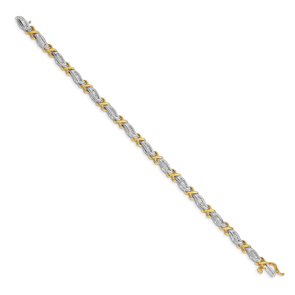 14k Two-tone Complete 1 carat Baguette Diamond X-design 7 inch Bracelet - View 2