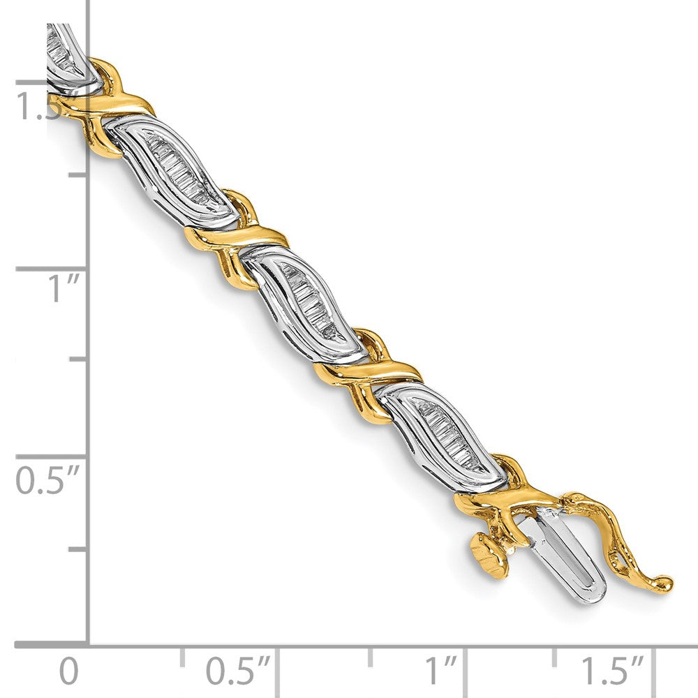 14k Two-tone Complete 1 carat Baguette Diamond X-design 7 inch Bracelet - View 3