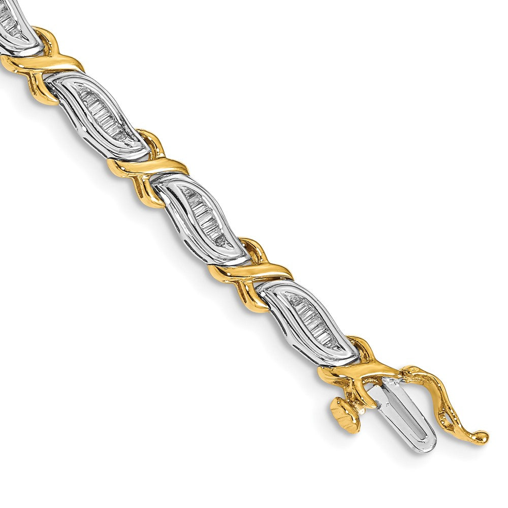 14k Two-tone Complete 1 carat Baguette Diamond X-design 7 inch Bracelet - View 1
