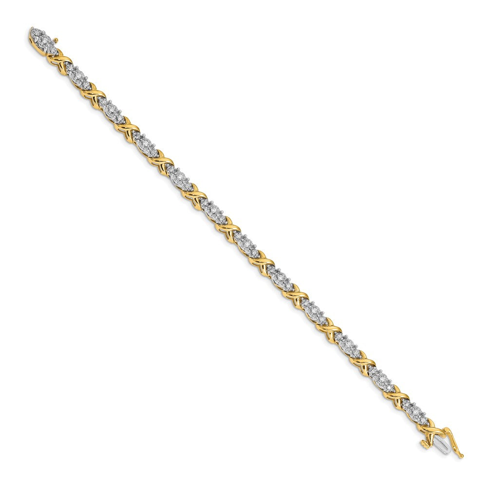 14k Two-tone Complete 1/2 carat Diamond X-design 7 inch Bracelet - View 2