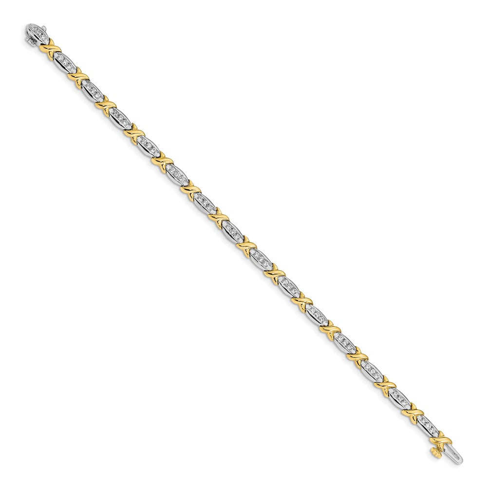 14k Two-tone Polished Complete 1 carat Diamond X-design 6.5in Bracelet - View 2