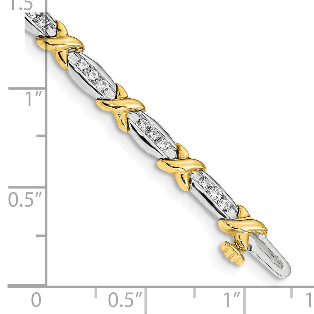 14k Two-Tone Polished Diamond X-Design Bracelet, 6.5 Inches - Image 1