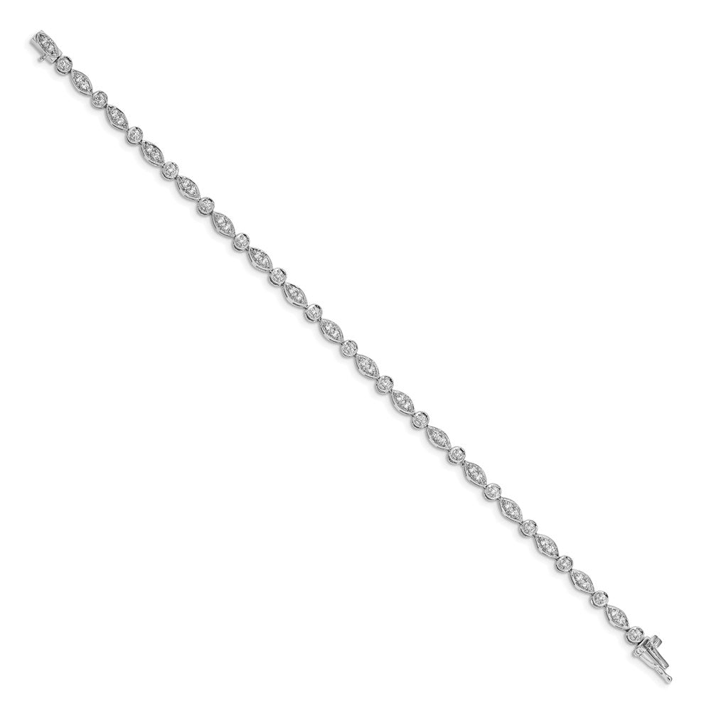 14k White Gold Complete 3/4 carat Diamond Round and Oval Link 7 inch Bracelet - View 2