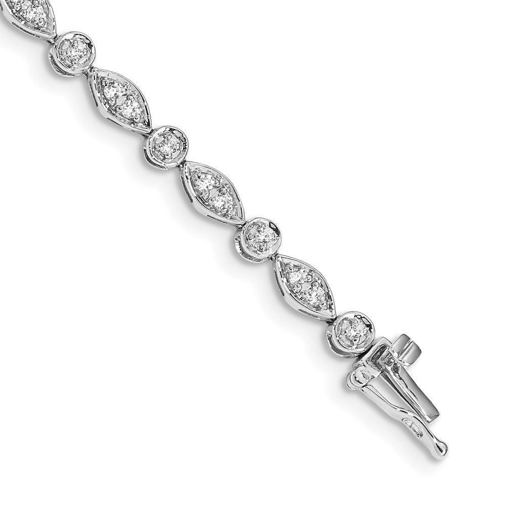 14k White Gold Complete 3/4 carat Diamond Round and Oval Link 7 inch Bracelet - View 1